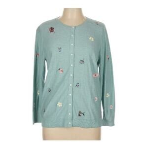 Loft Large Flower Embroidered Cardigan Sage Cloud NWT